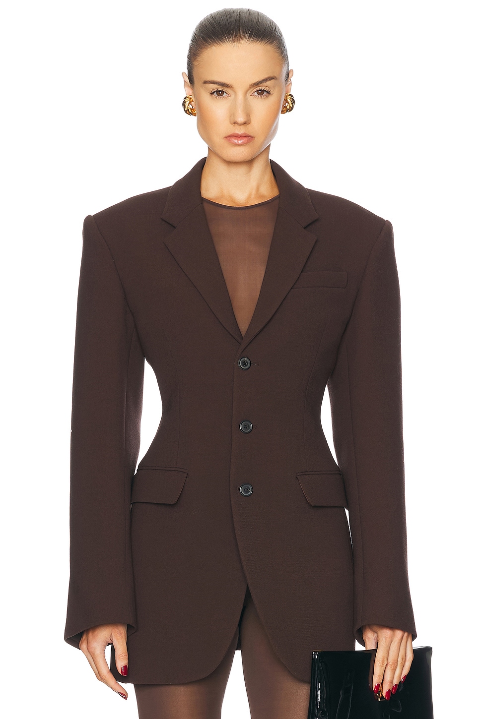 WARDROBE.NYC Longline Blazer in Dark Brown - Chocolate.  L also in