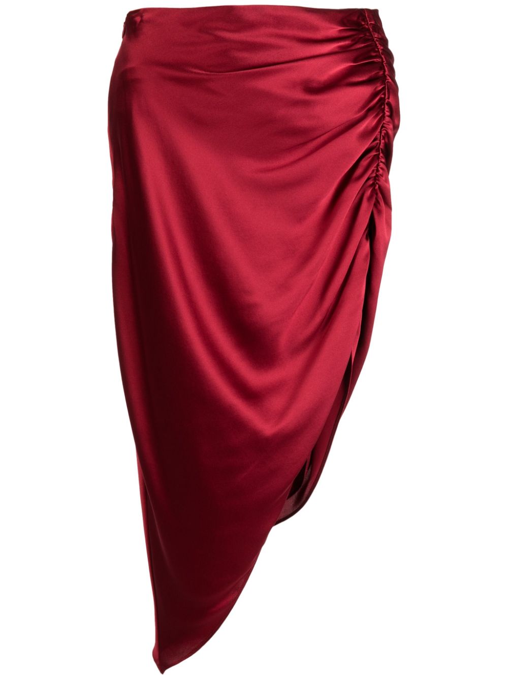 Asymmetric ruched silk skirt - Red