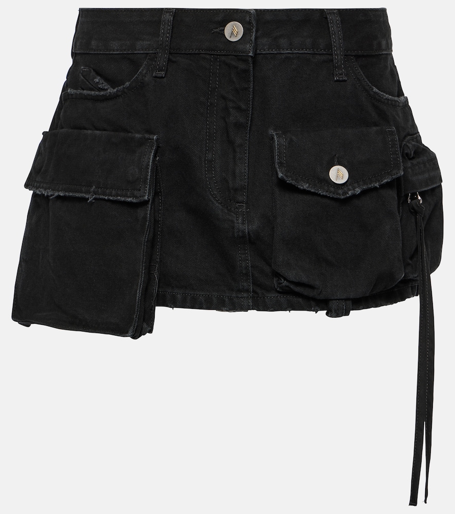 Low-rise cargo denim miniskirt