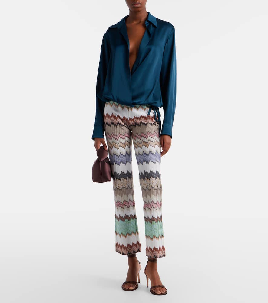 Zigzag lamé cropped straight pants