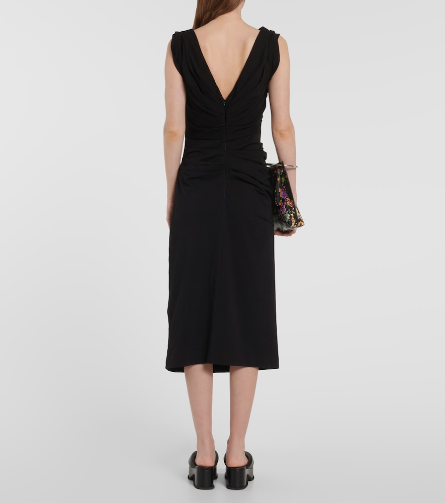 Gathered cotton jersey midi dress