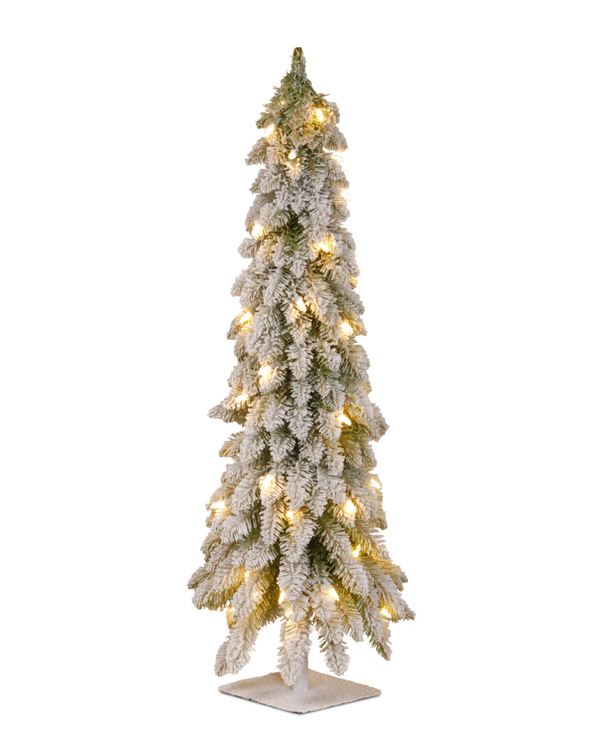 3ft Snowy Downswept Forest Tree with Clear Lights