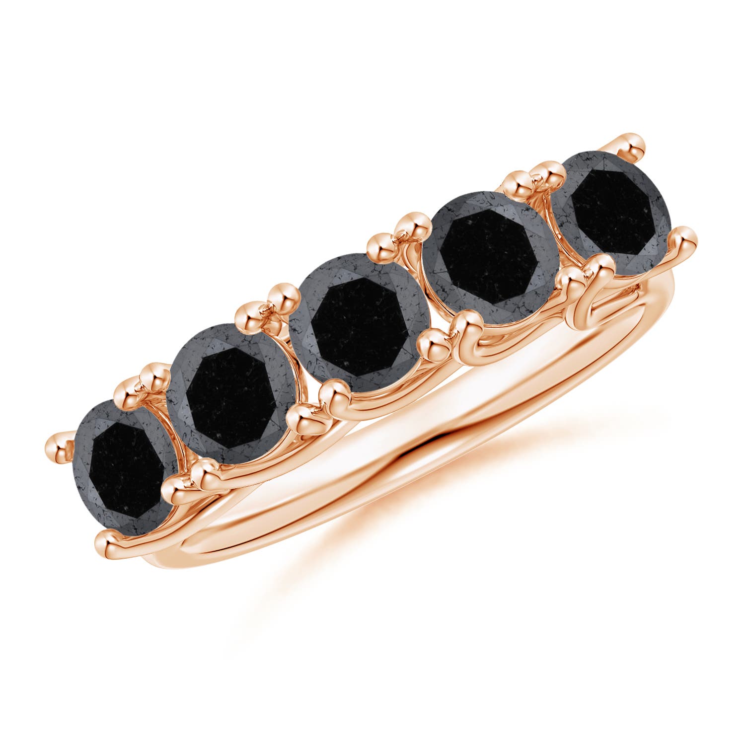 Angara 2.5 Carats Half Eternity Five Stone Enhanced Black Diamond Wedding Ring in 14K Rose Gold