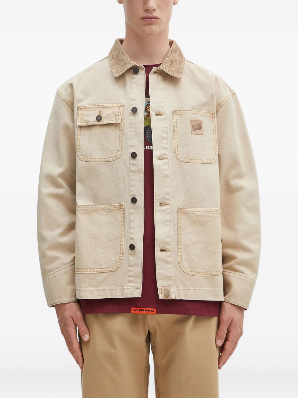 Corduroy-collar jacket - Neutrals