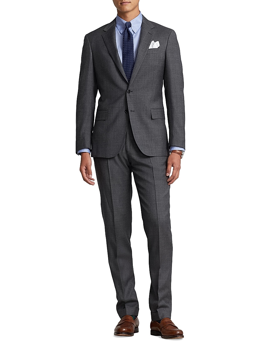 Men's Sharkskin Wool Single-Breasted Suit - Medium Grey Multi