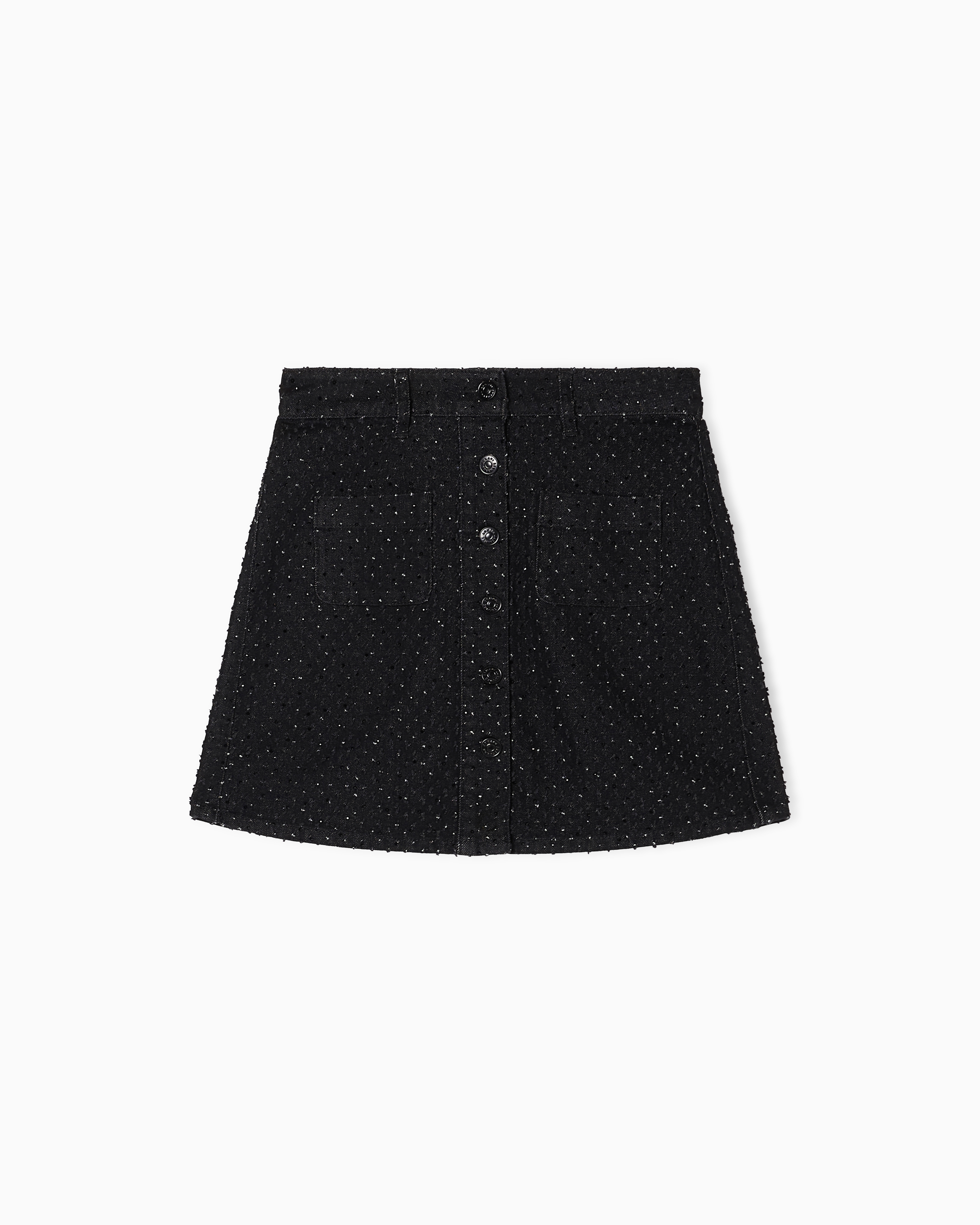 Black Denim Mini Skirt with Rhinestone Appliques