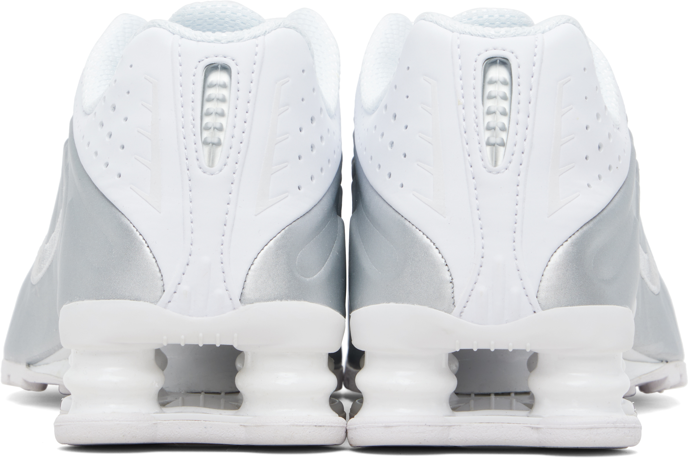 White & Silver Shox R4 Sneakers