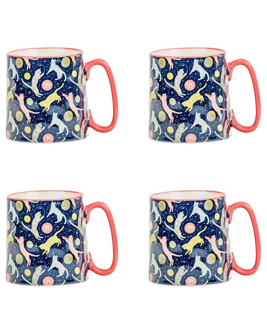 10 Strawberry Street Set of 4 Bella Mugs: Cats In Space