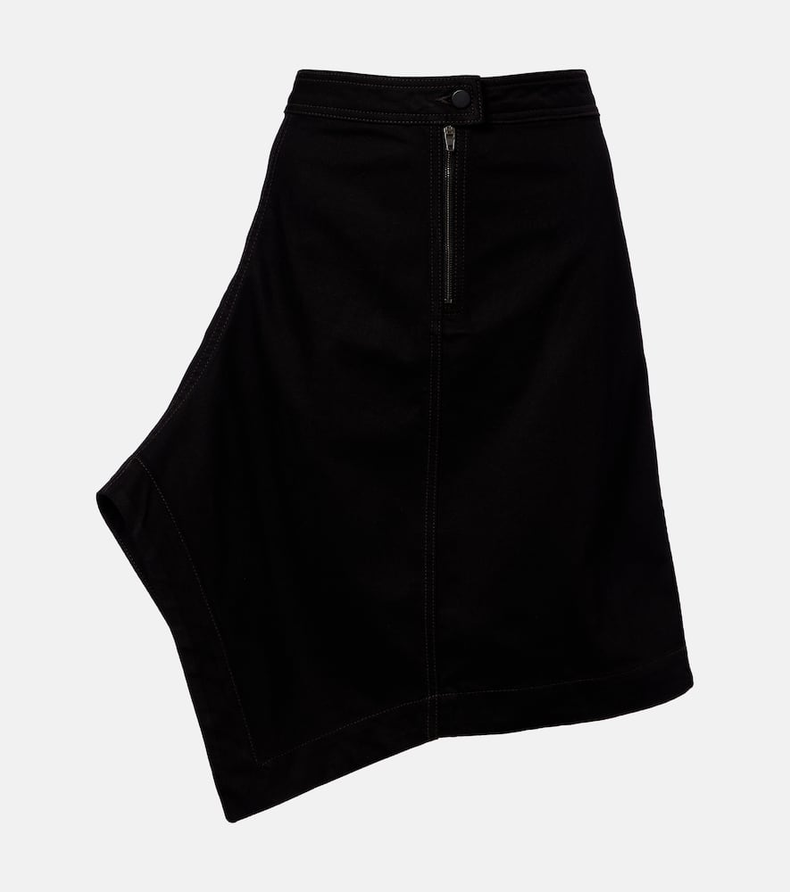 Asymmetric denim midi skirt