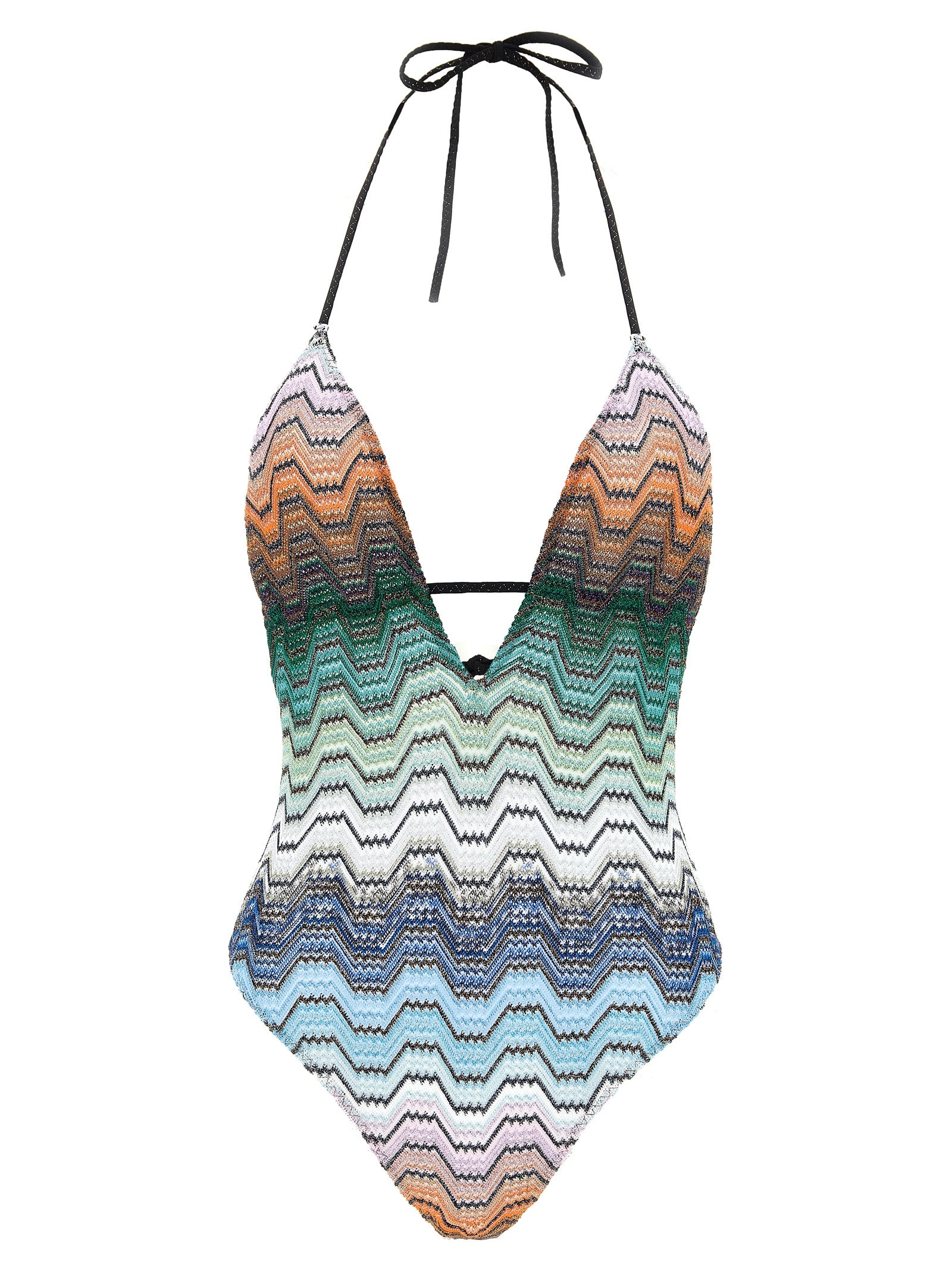 Raschel Greek Motif Knit Swimsuit — Multicolor