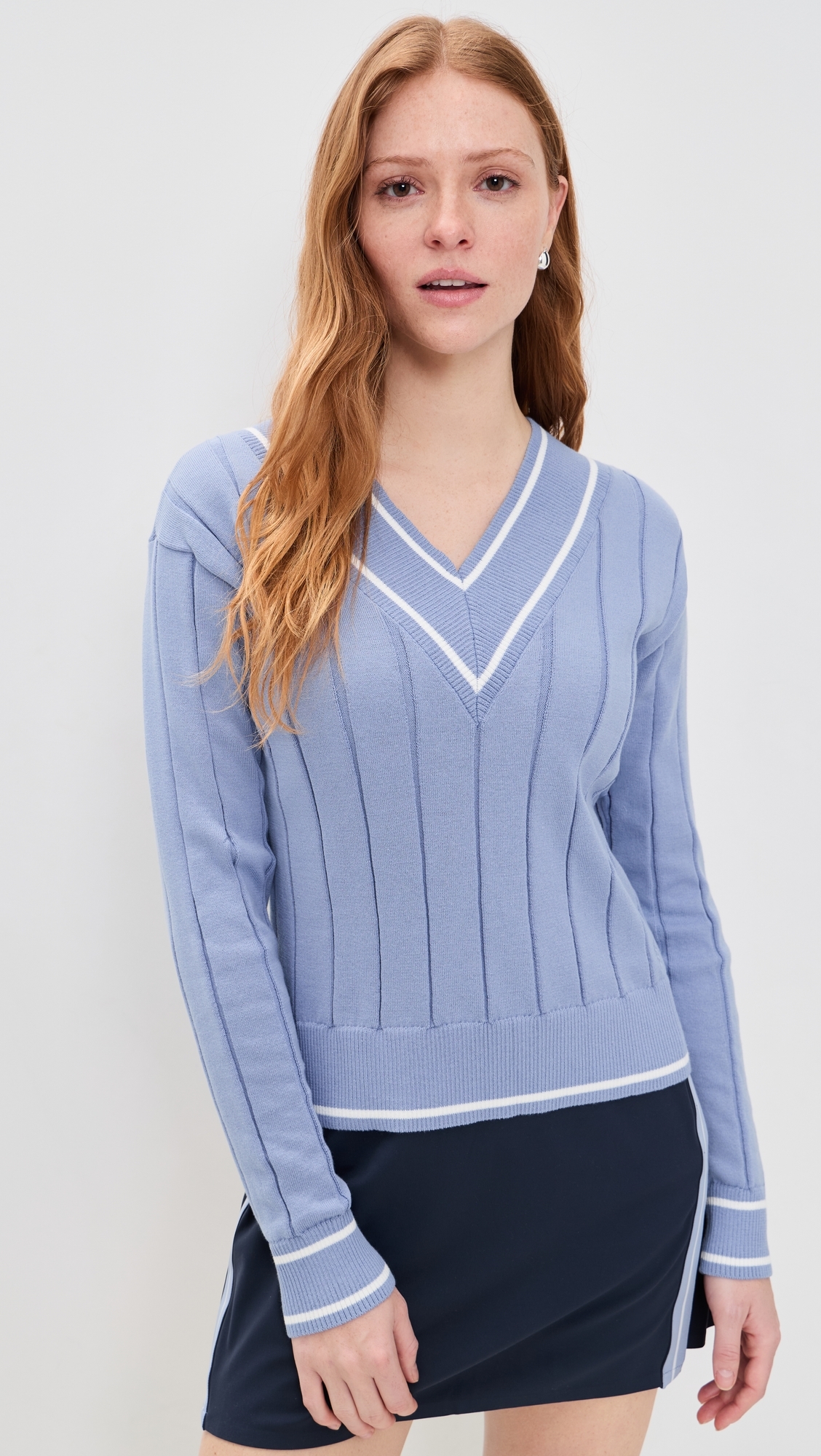 Varsity Cable Knit Sweater Hydrangea Blue