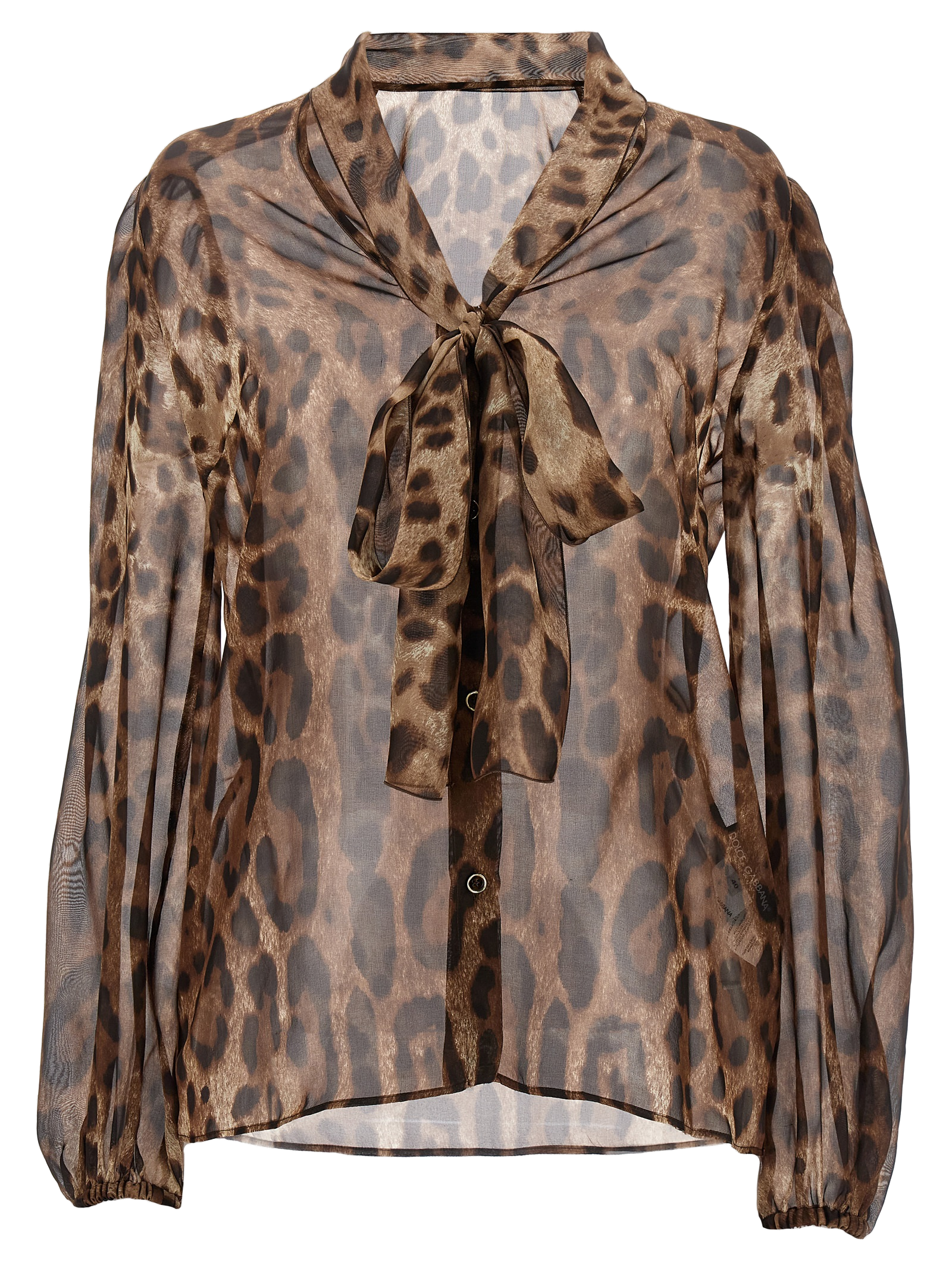 Leopard-Print Silk Blouse — Brown