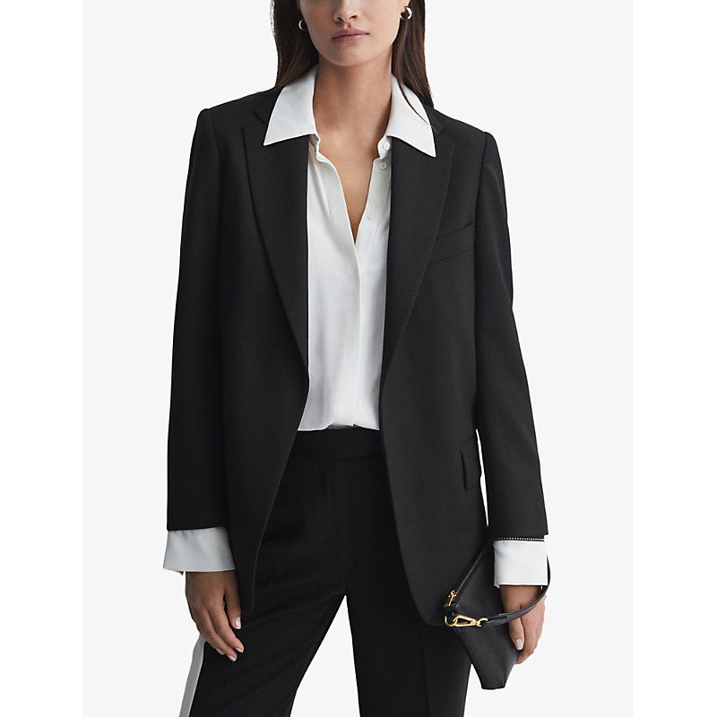Womens Black Alia Notched-lapel Oversized Wool-blend Blazer 12