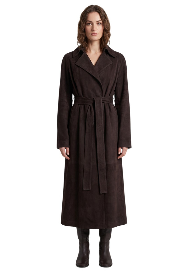 The Row - solana suede coat single button belt
