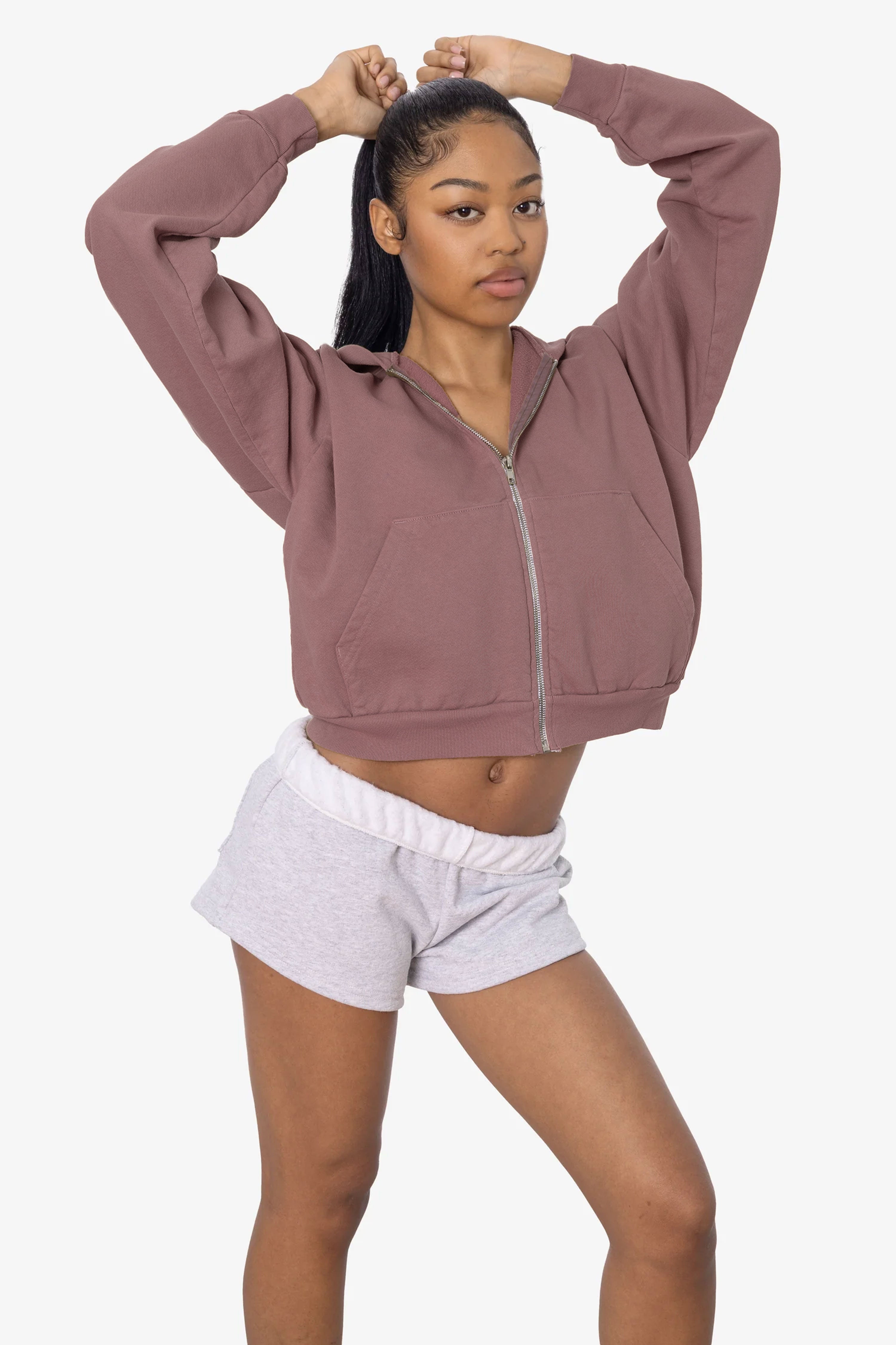 - Heavy Fleece Cropped Zip-Up Hoodie Garment Dye - Dolphin Blue