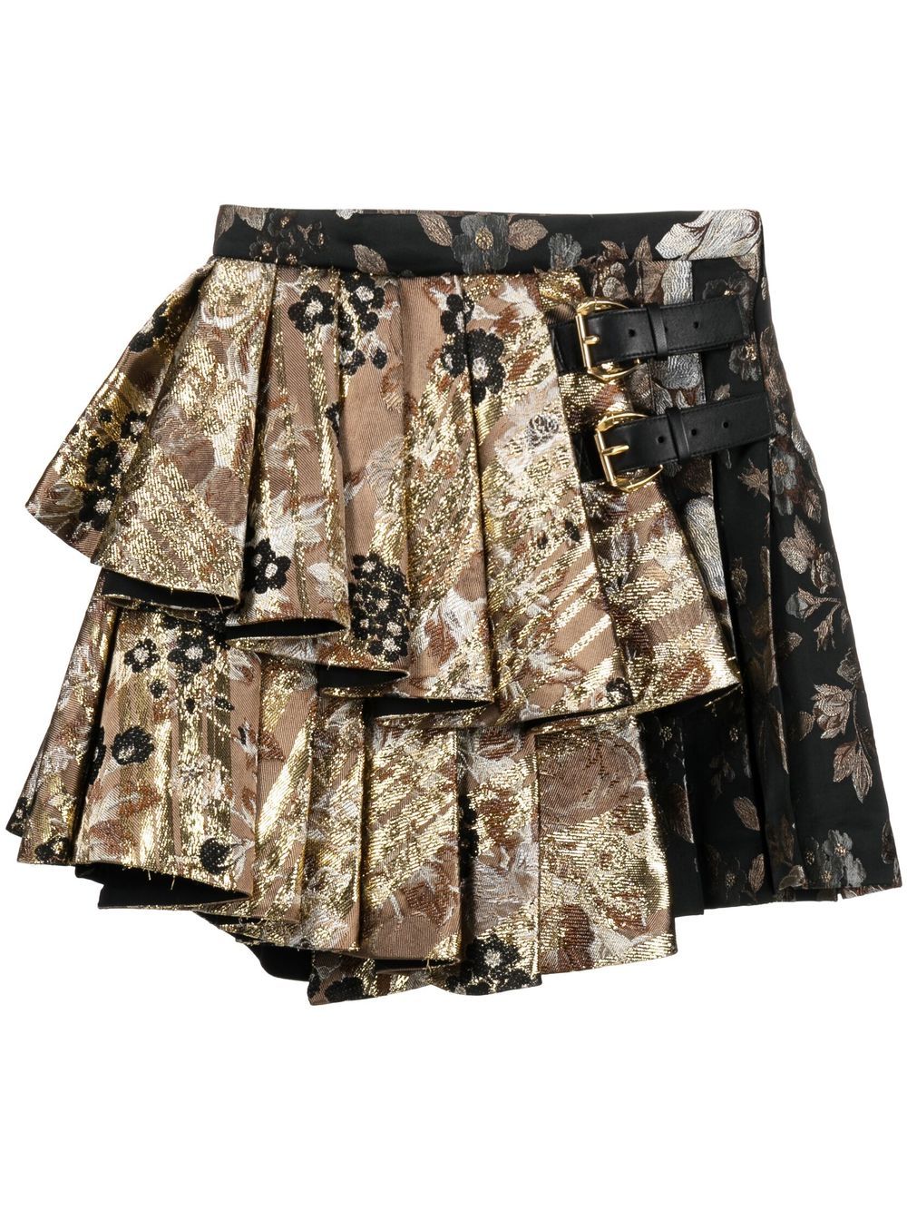 Brocade-pattern pleated miniskirt - Black