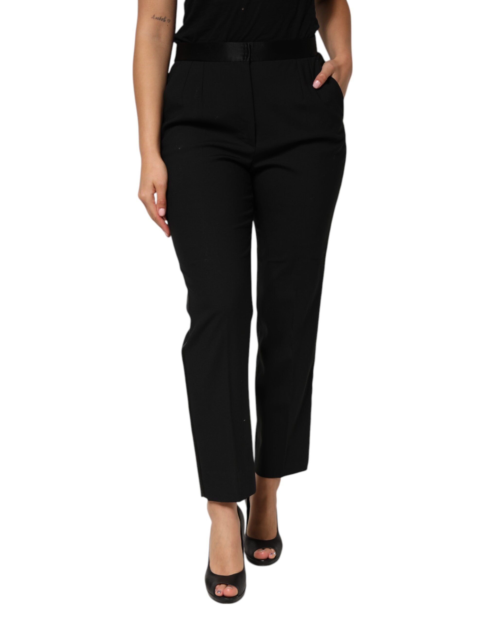 Virgin Wool High-Waist Tapered Trousers — Black