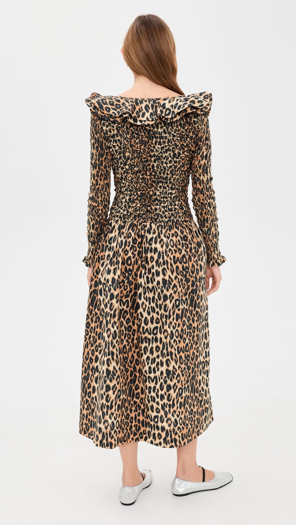 Harper Shirred Midi Dress Leopard
