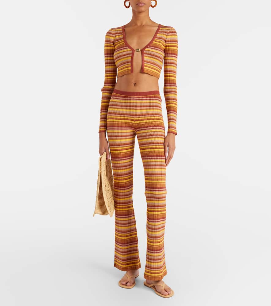 Ann ribbed-knit striped flared pants