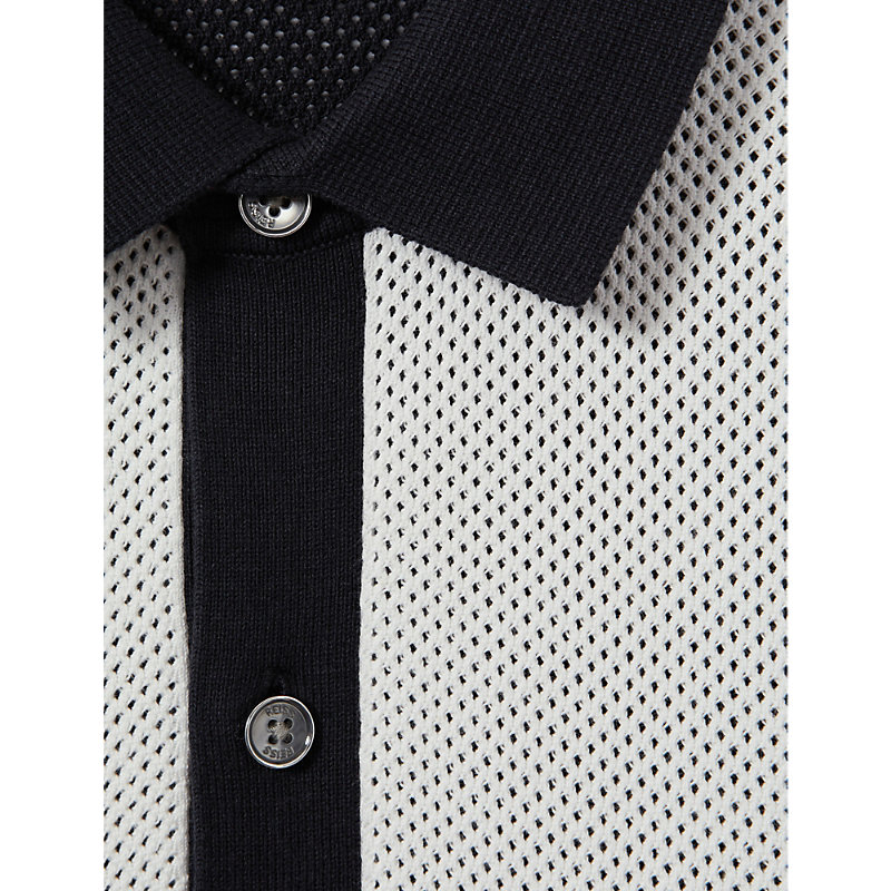 Mens Navy/optic Whit Misto Open-stitch Cotton-blend Shirt L