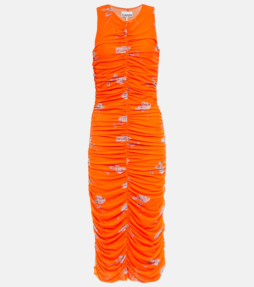 Ganni Floral ruched midi dress