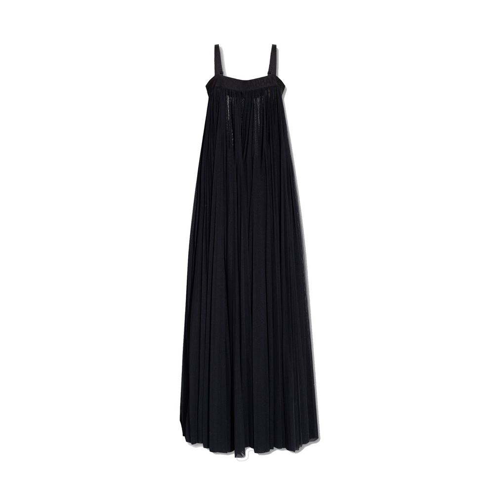 Pleated Cotton Dress — Black