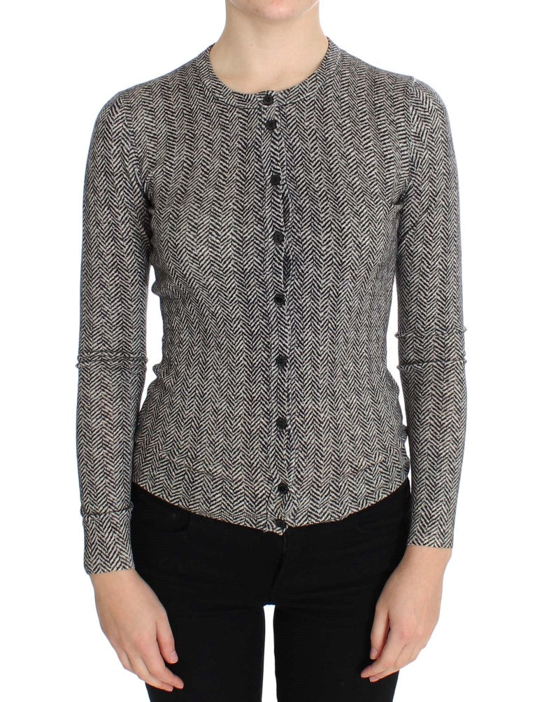 Herringbone Wool Cardigan — Gray