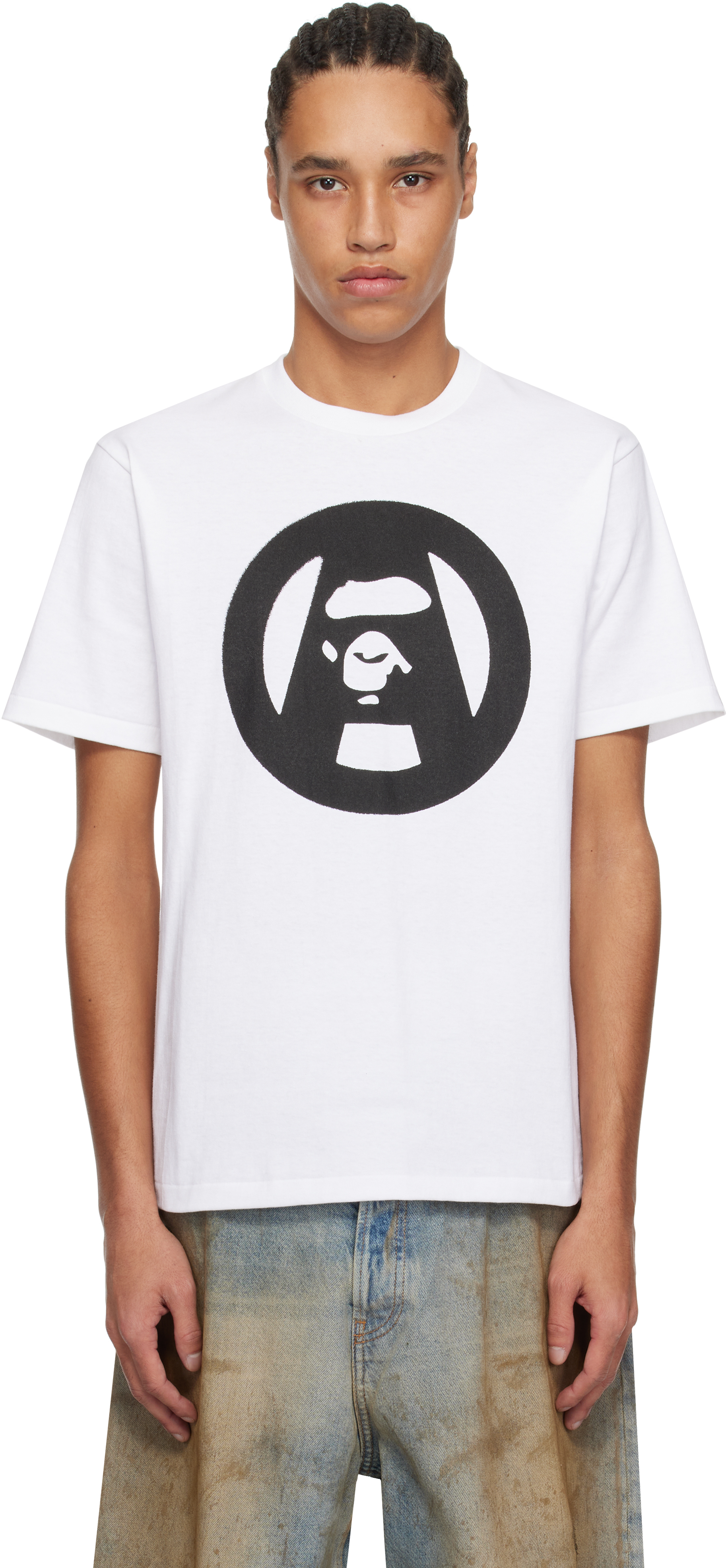 White Stencil Circle Ape Face T-shirt