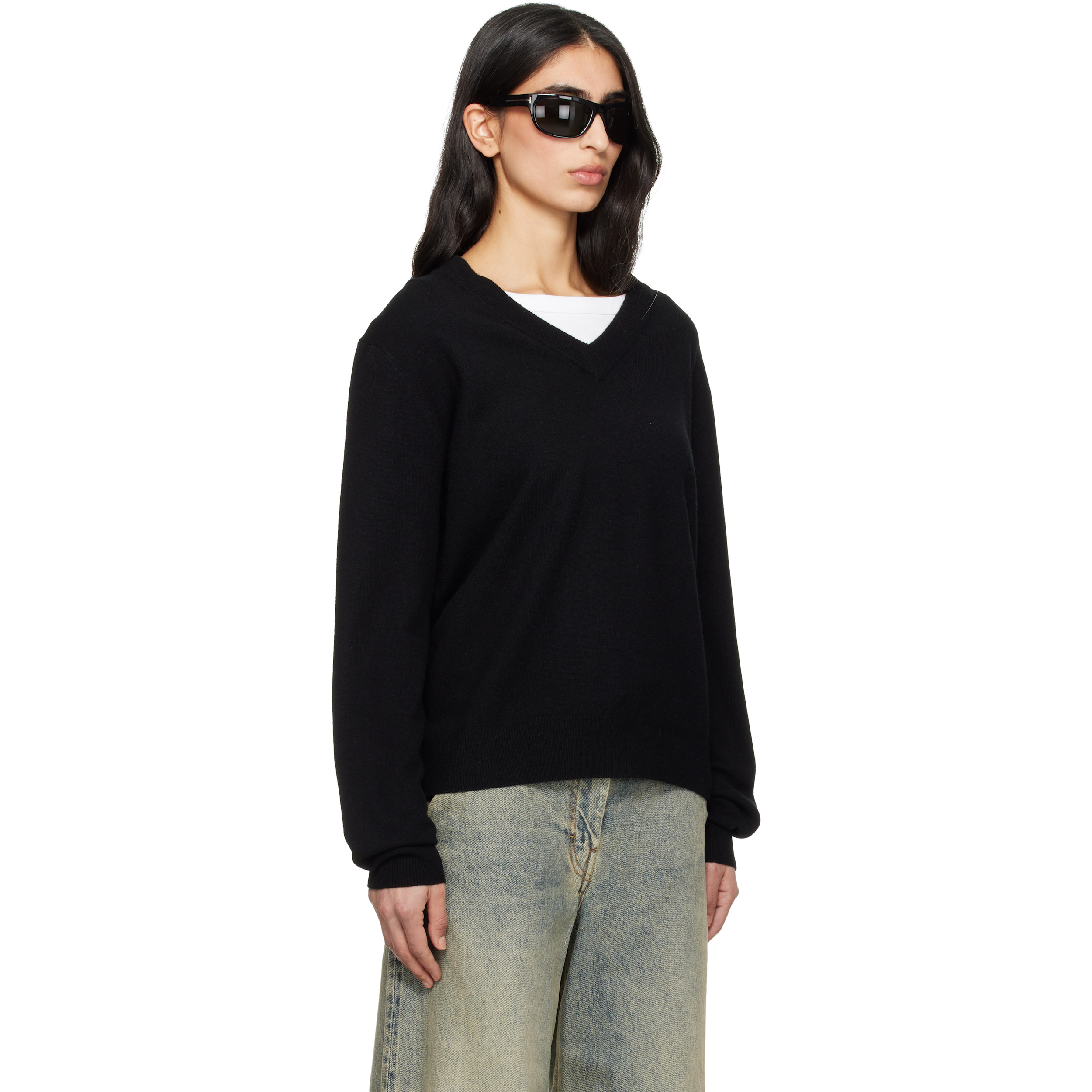 Black Knit V Neck Sweater