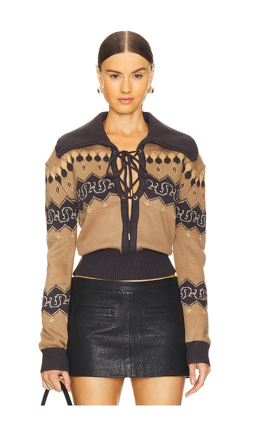 Understated Leather Nordic Cowboy Sweater in Tan. XL. Also in L, M