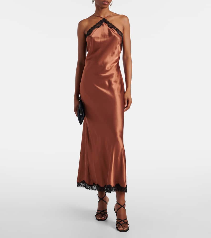 Harlan lace-trimmed satin midi dress