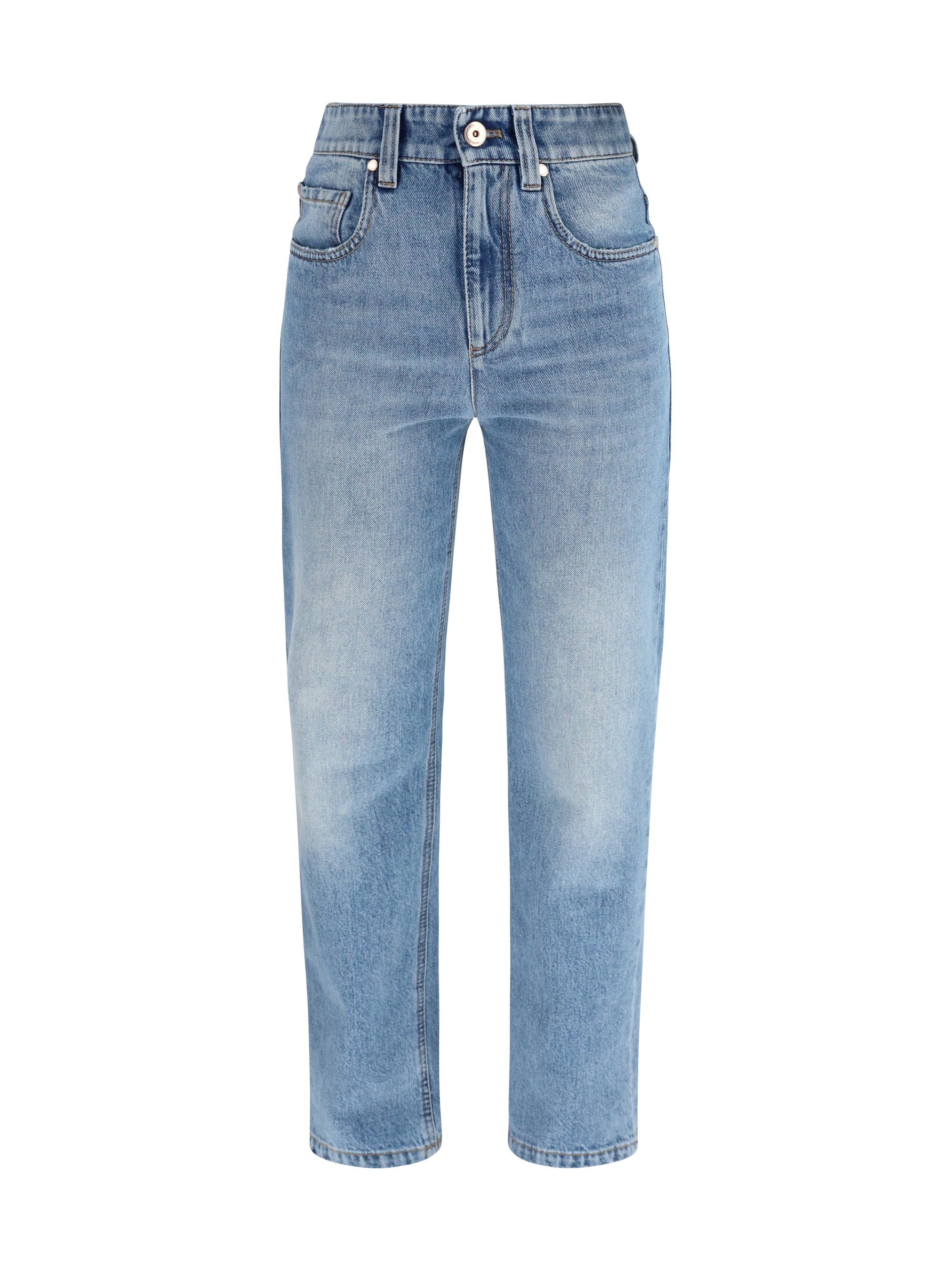Monili-Embellished Cotton Jeans — Blue