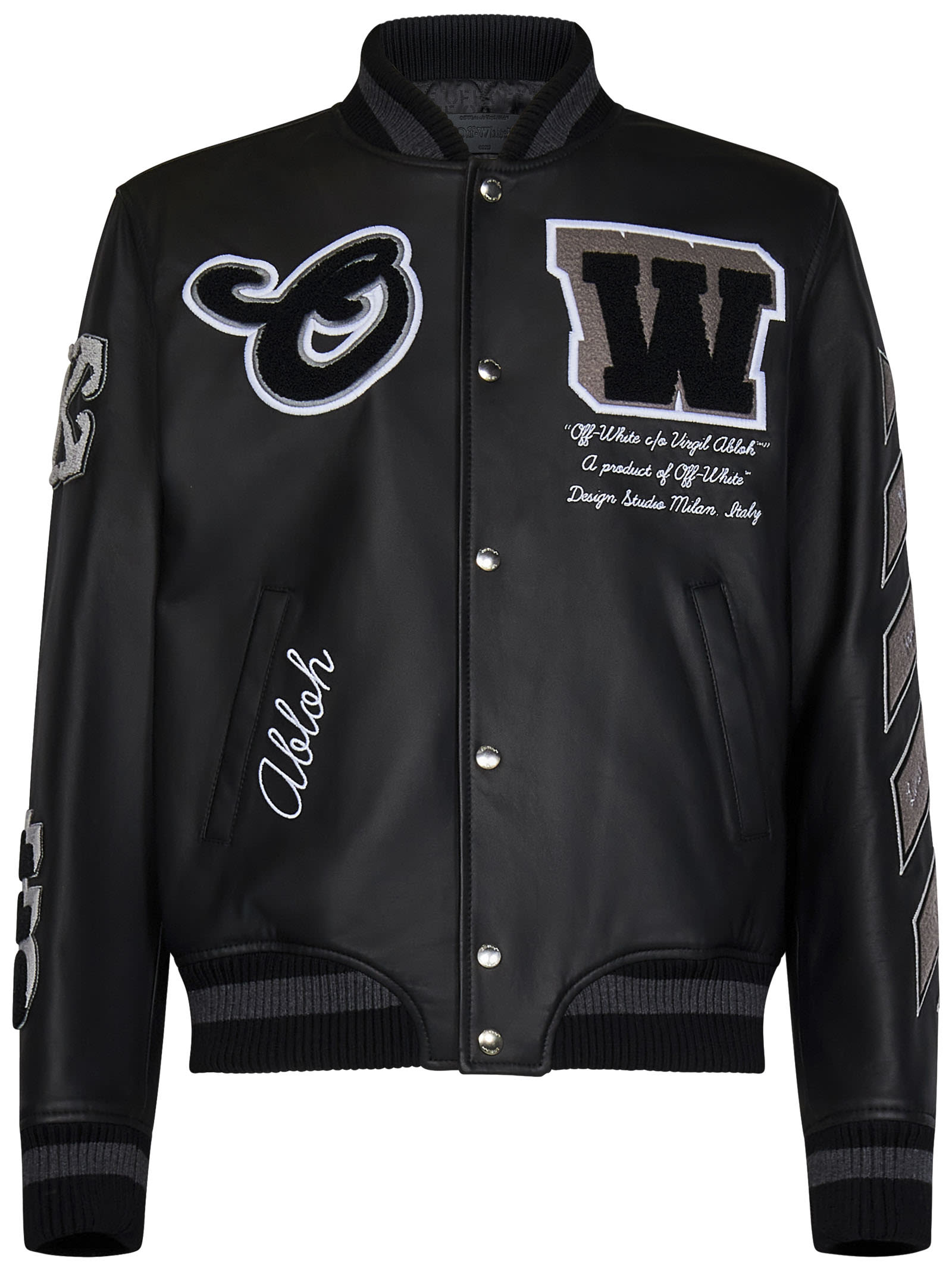 Logo-embroidered leather varsity jacket - Black