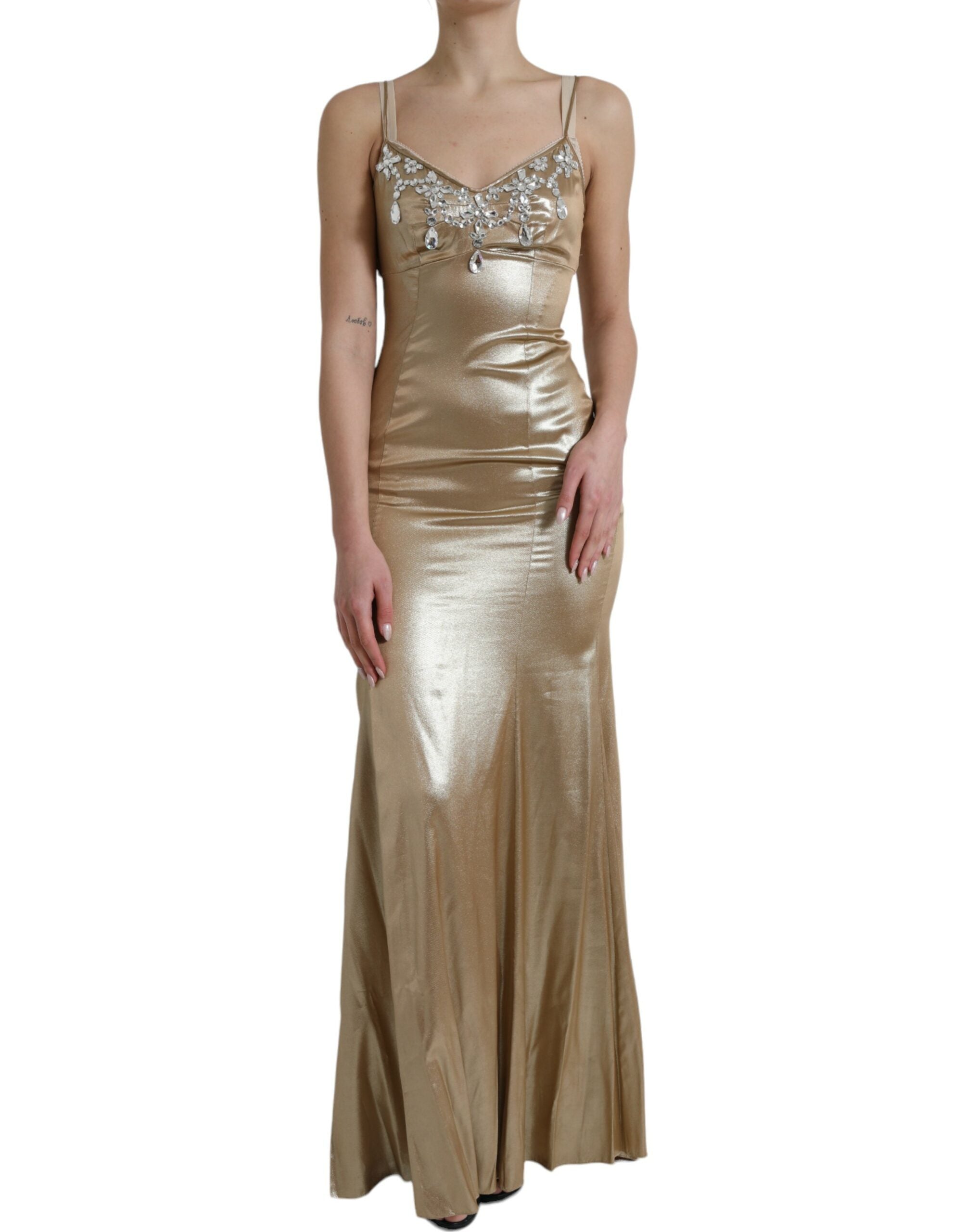 Crystal-Embellished Silk Gown — Gold