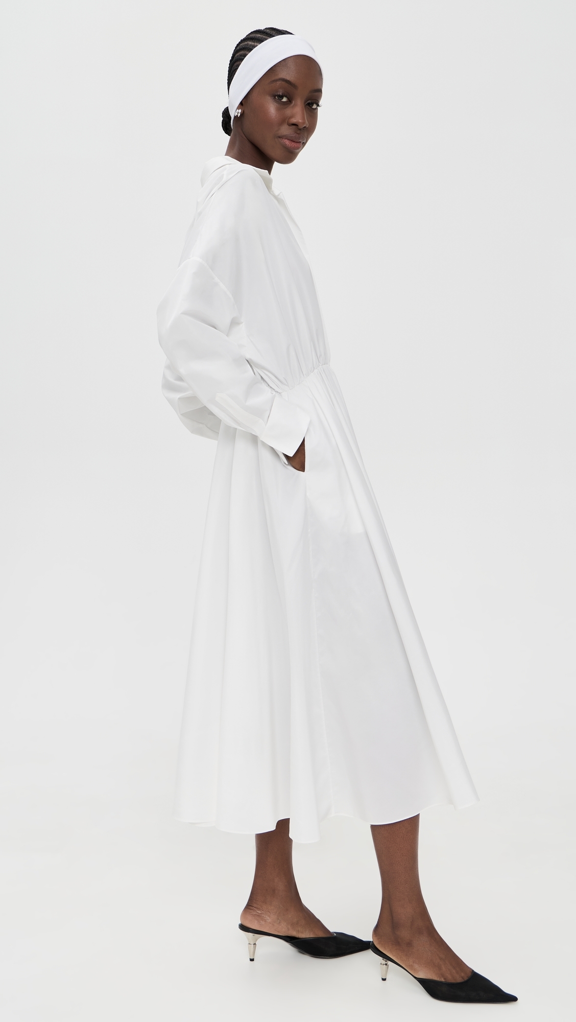 Super Oversized Boyfriend Neck Flared Shirt Dress Snow White