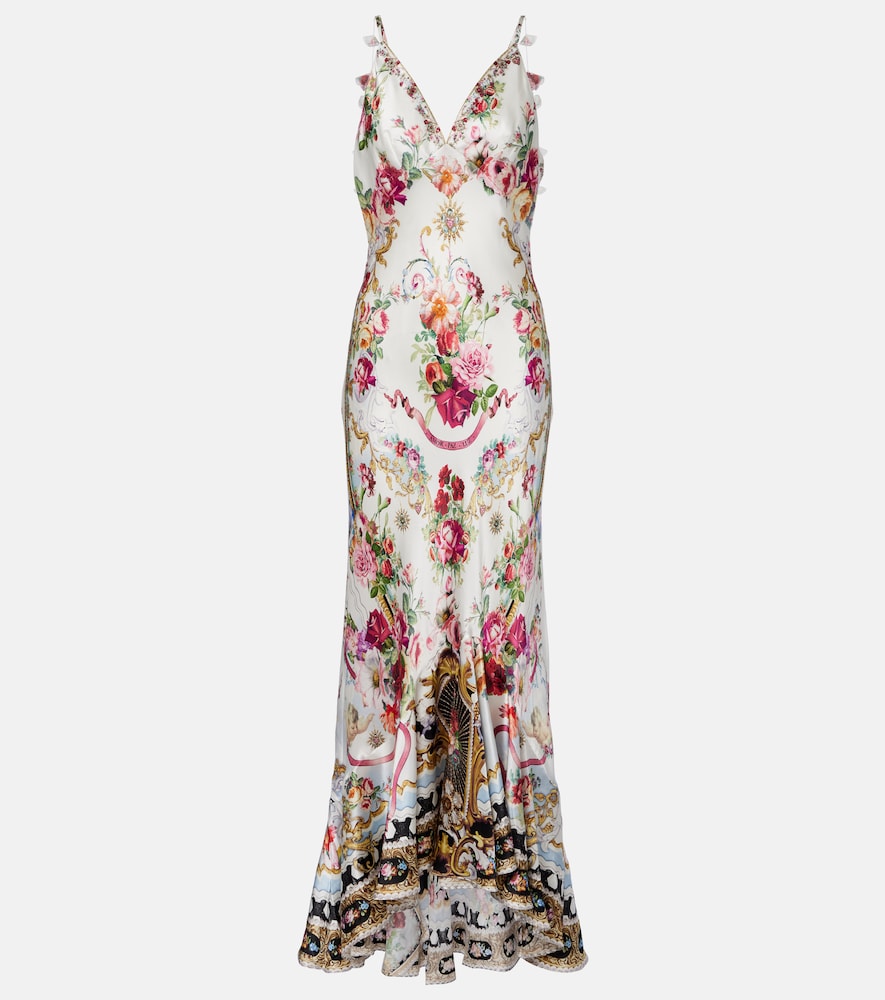 Floral silk satin maxi dress