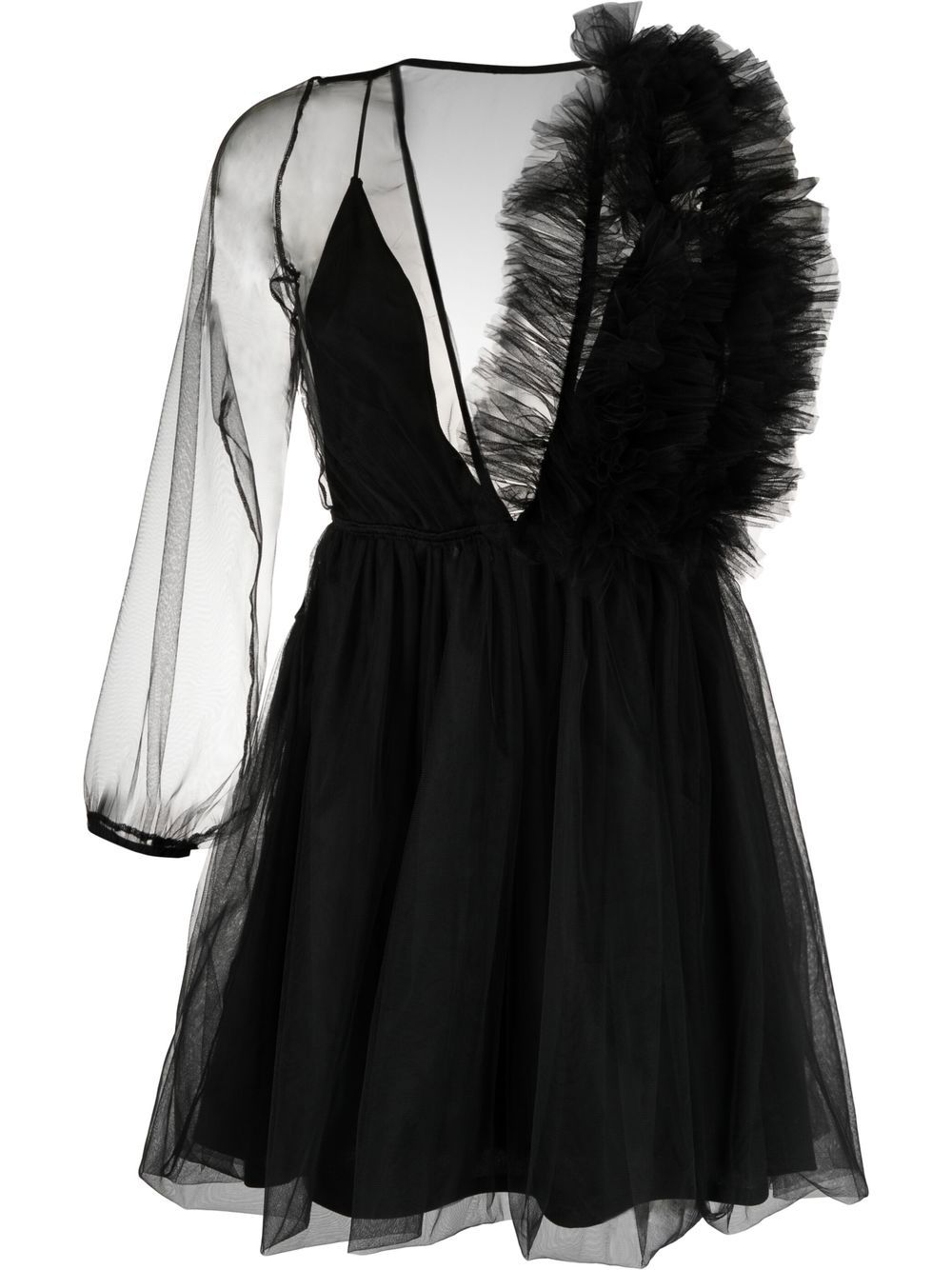 X Lia Aram asymmetric mesh minidress - Black