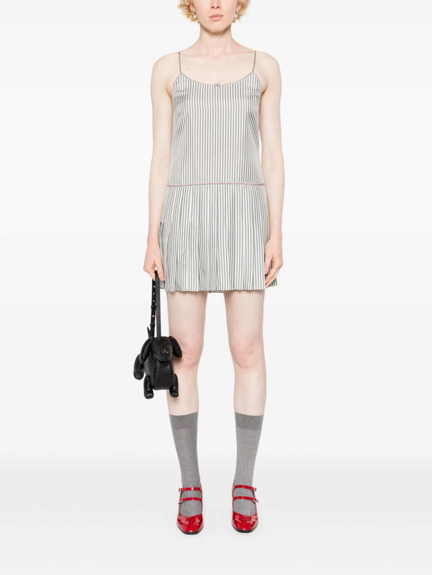 Grey Striped Pleated Minidress