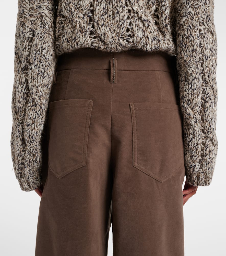 Pleated high-rise cotton wide-leg pants
