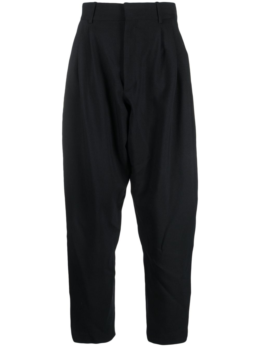 Pleat-detailing wool tapered trousers - Black