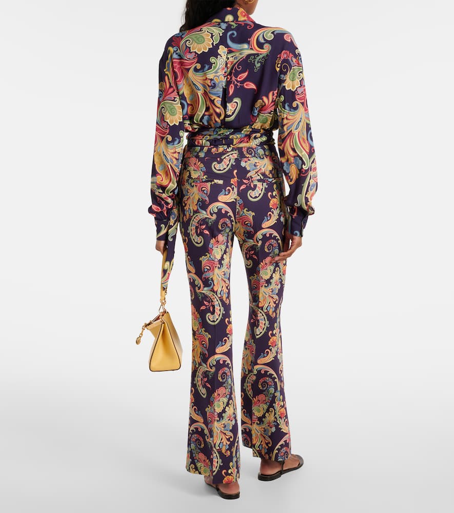 Paisley high-rise flared pants