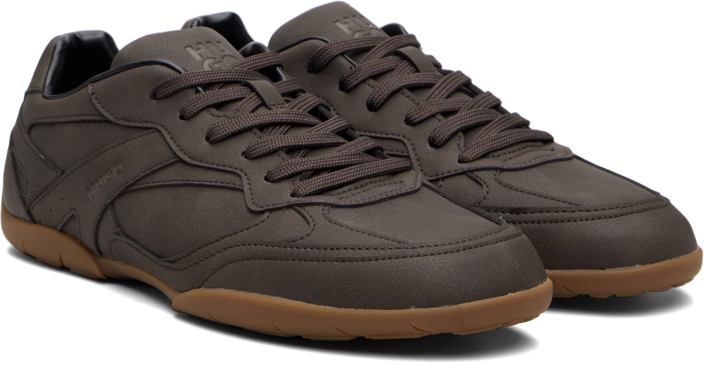 Brown Stacked Logo Faux-Leather Sneakers