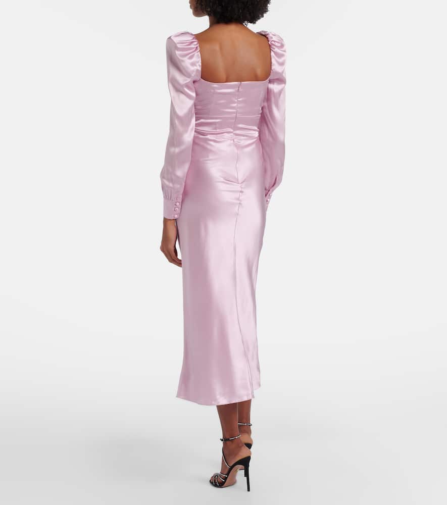Lace-trimmed silk satin midi dress
