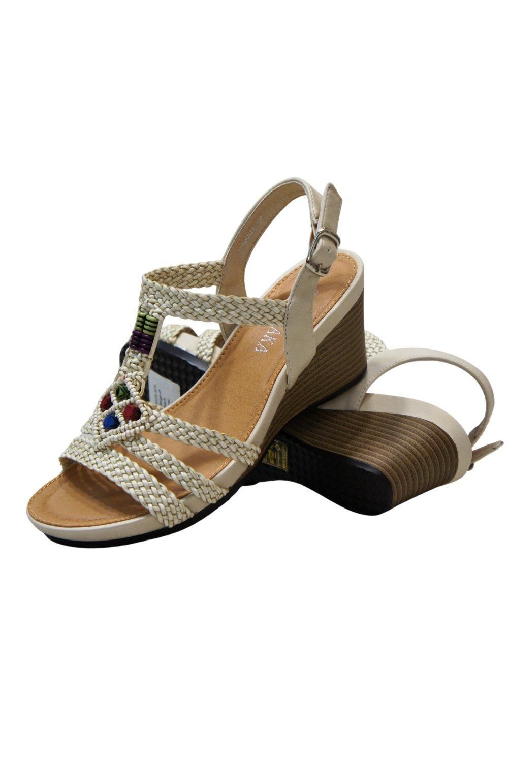 IVACHY Women's Buckle Bohemian Style Wedges in Beige