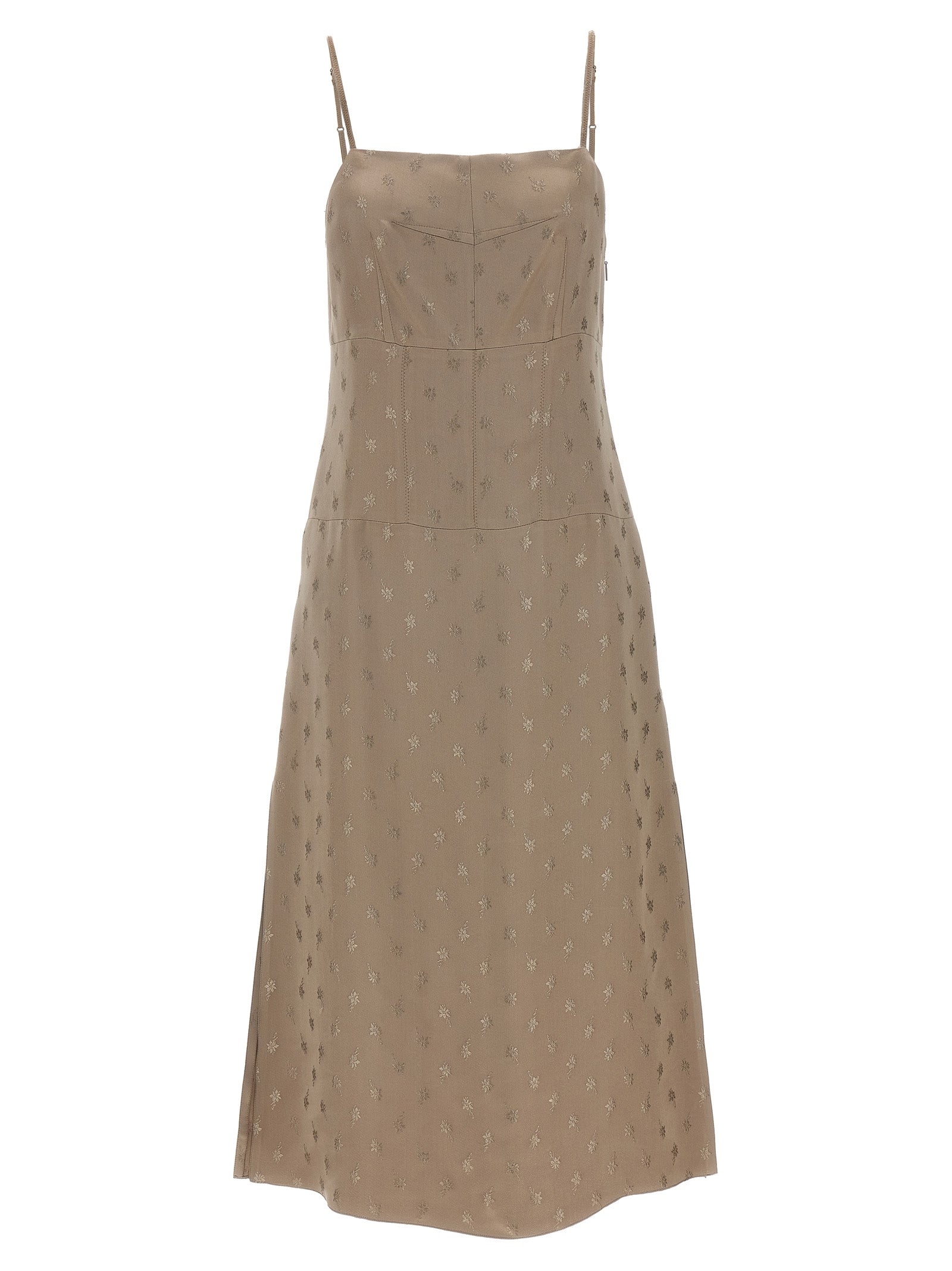 Floral Jacquard Silk Dress — Gray
