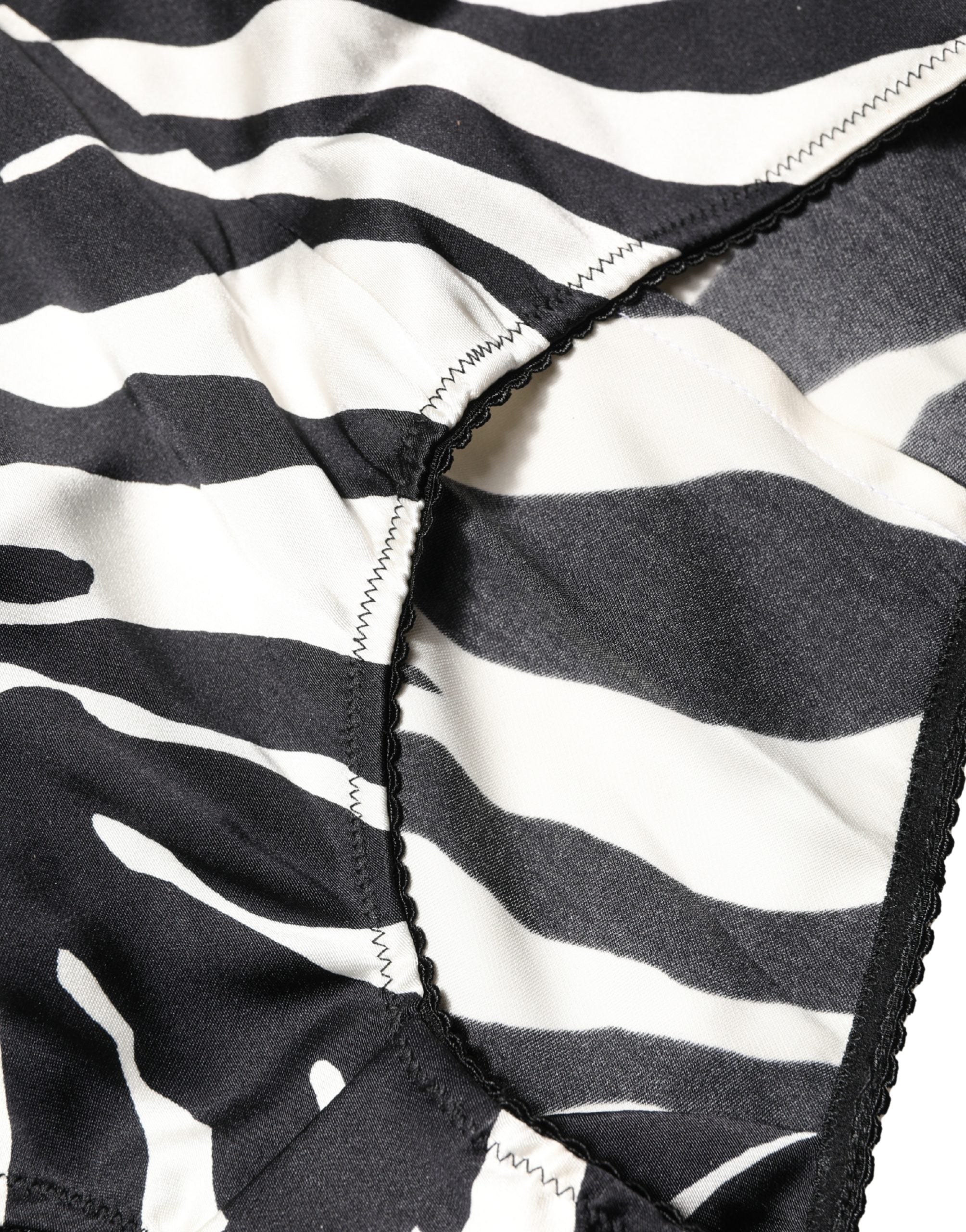 Zebra-Striped Silk Bodysuit — Black