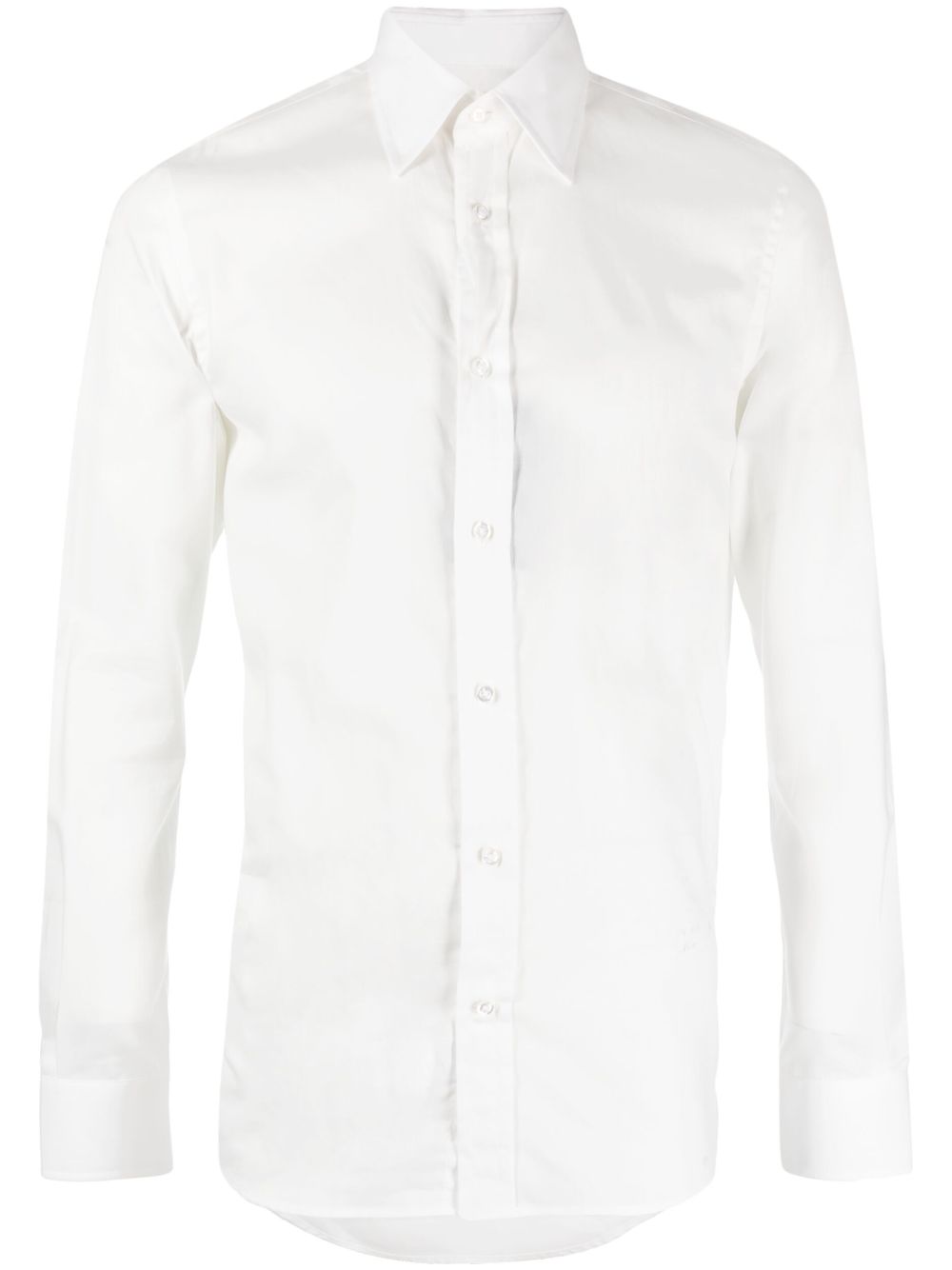 Plain long-sleeve cotton shirt - White