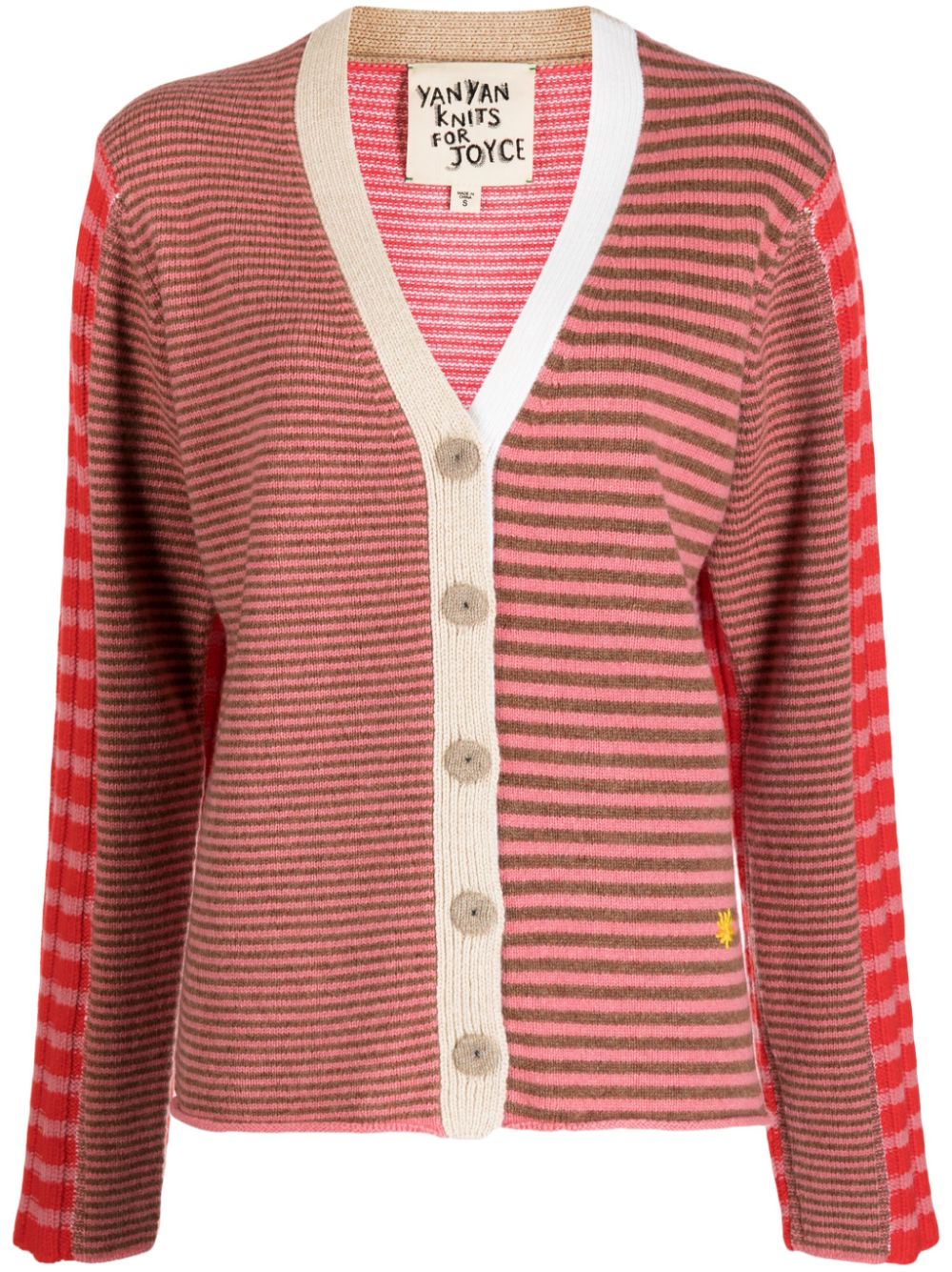 Striped V-neck cardigan - Red