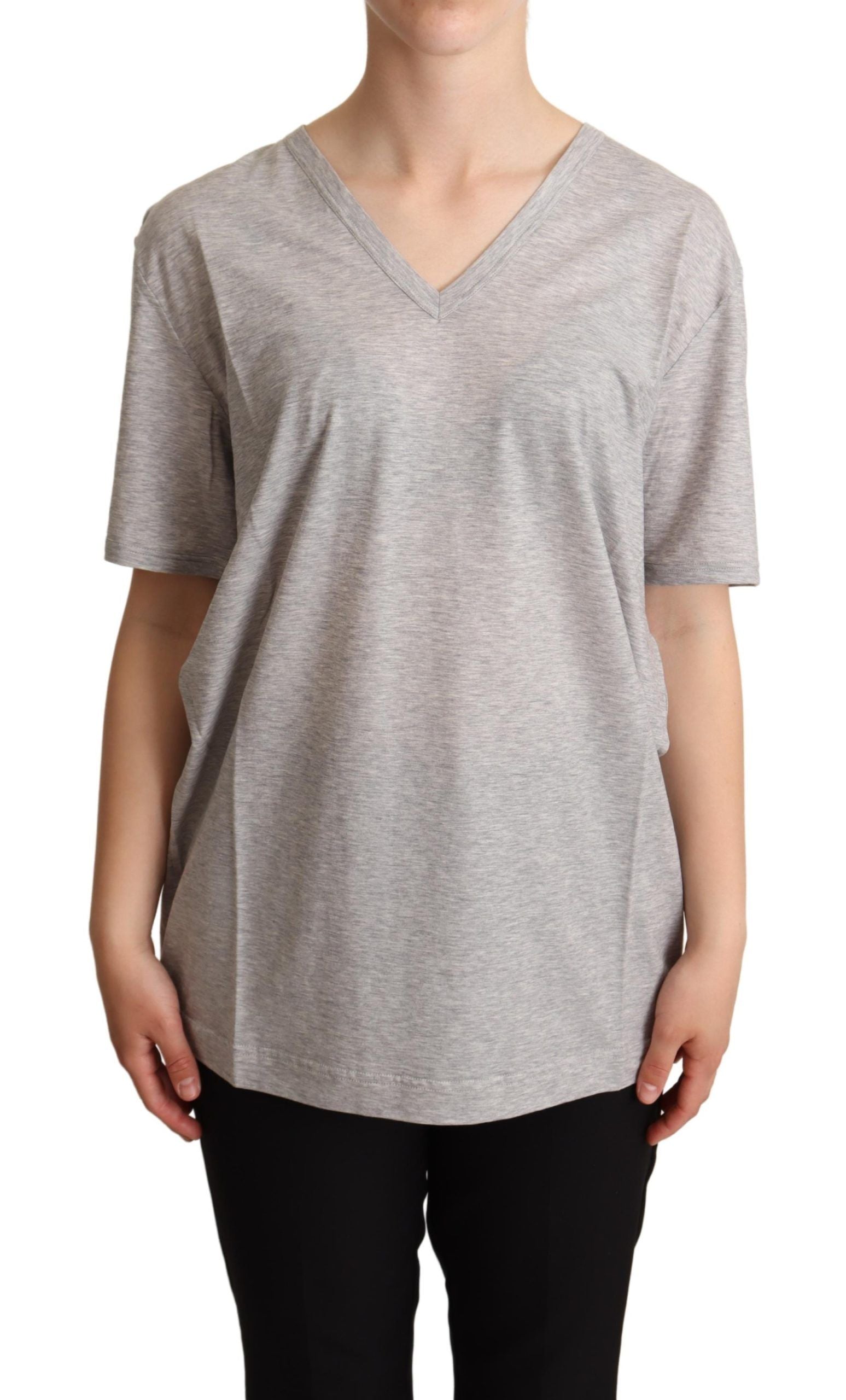 V-Neck Cotton T-Shirt — Gray