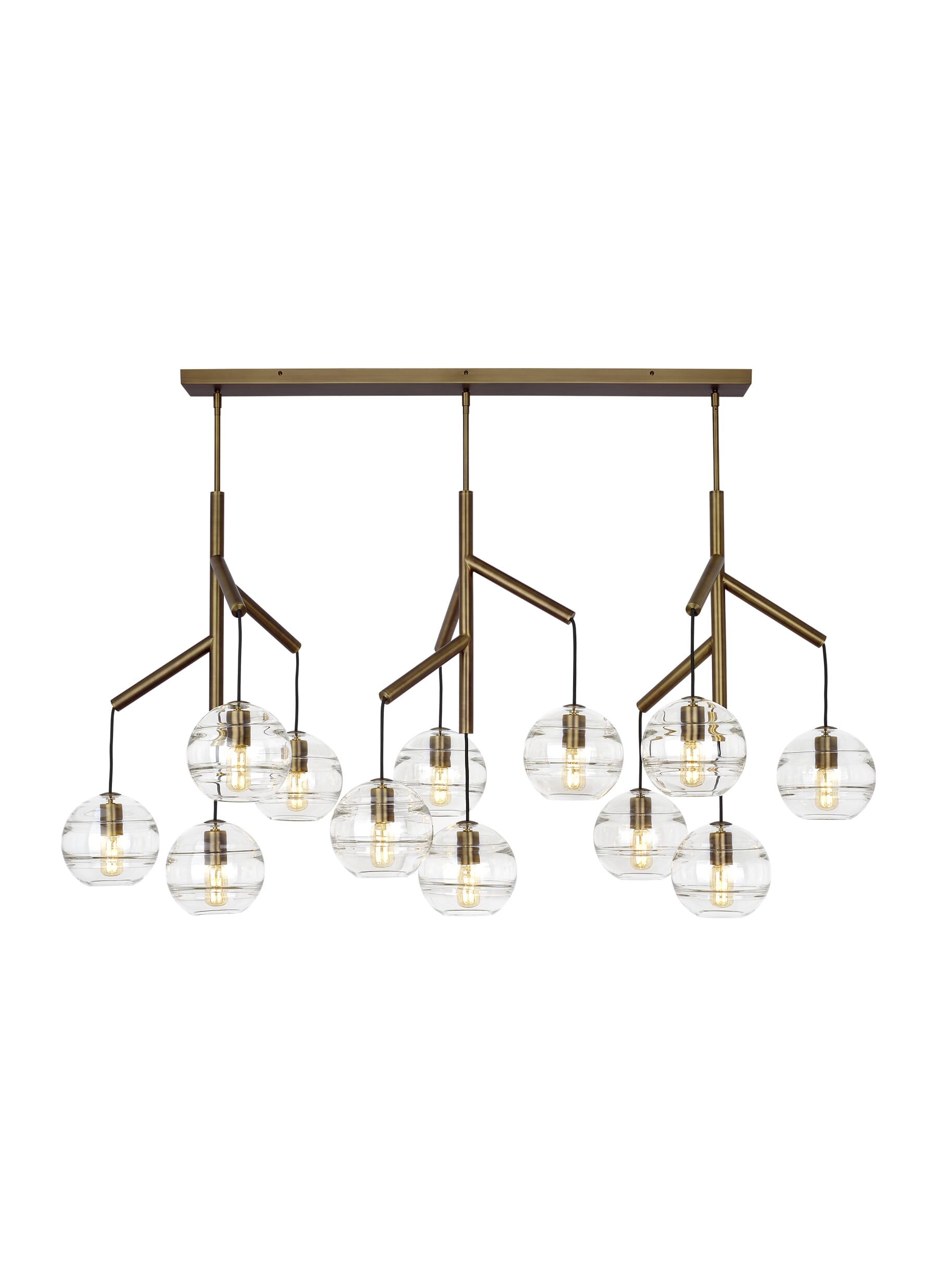 Sedona Contemporary Chandelier in Aged Brass and Clear